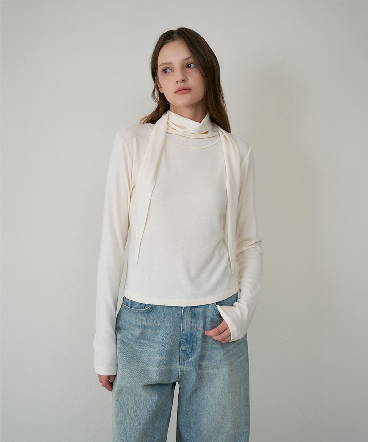 드헤베(DEHEVE) Drape Scarf Long Sleeve [Ivory]