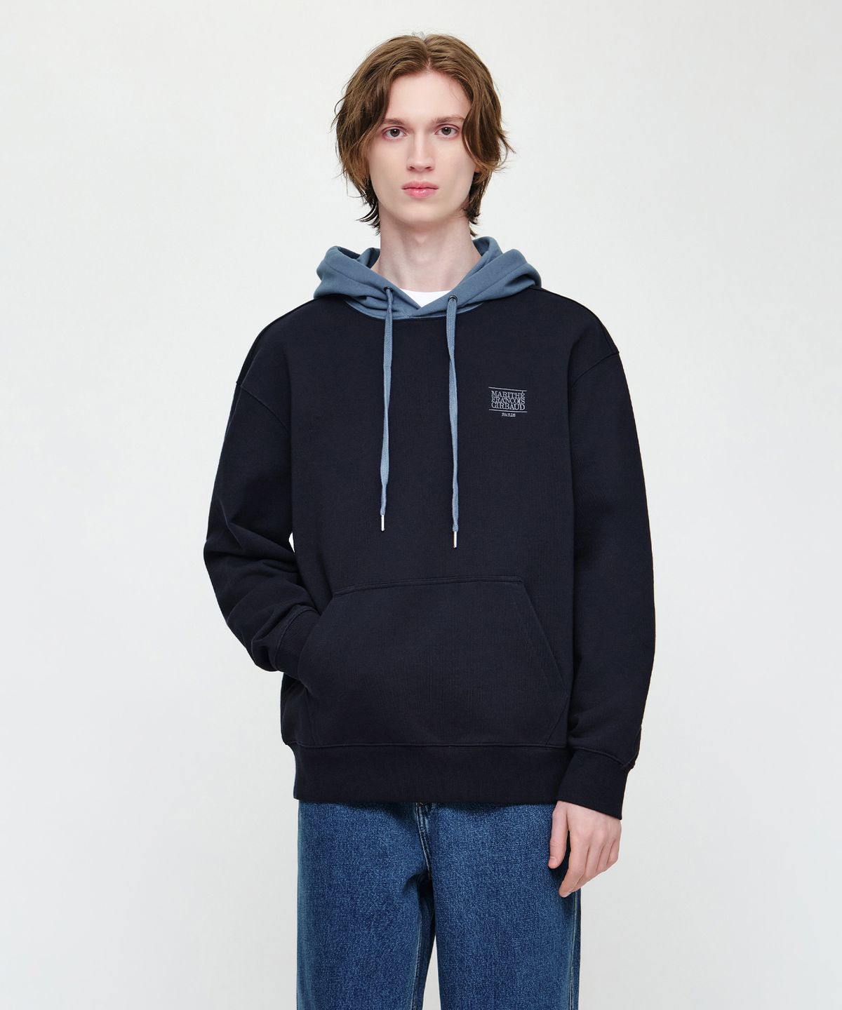 마리떼 프랑소와 저버(MARITHÉ + FRANҪOIS GIRBAUD) SMALL CLASSIC LOGO EMBROIDERY HOODIE navy