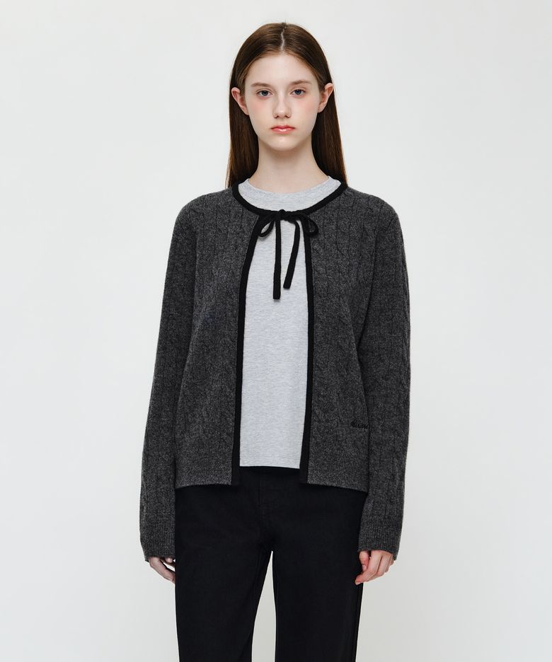W RIBBON CARDIGAN charcoal