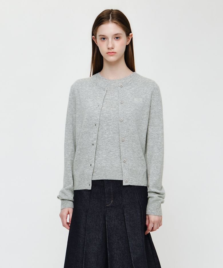 W SMALL CLASSIC LOGO ROUND NECK CARDIGAN SET UP melange gray