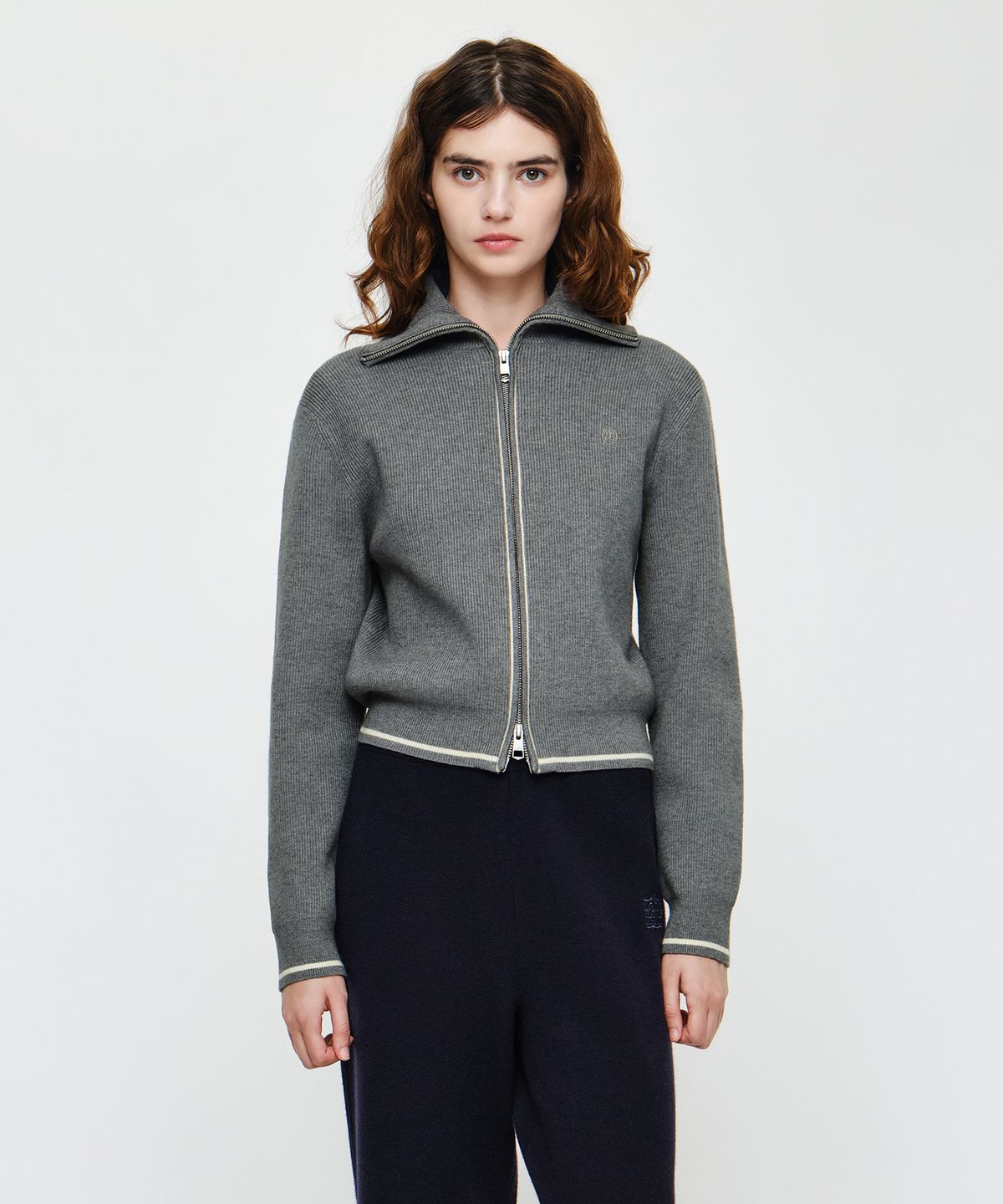 마리떼 프랑소와 저버(MARITHÉ + FRANҪOIS GIRBAUD) W BIG COLLAR CROP ZIP-UP CARDIGAN melange gray