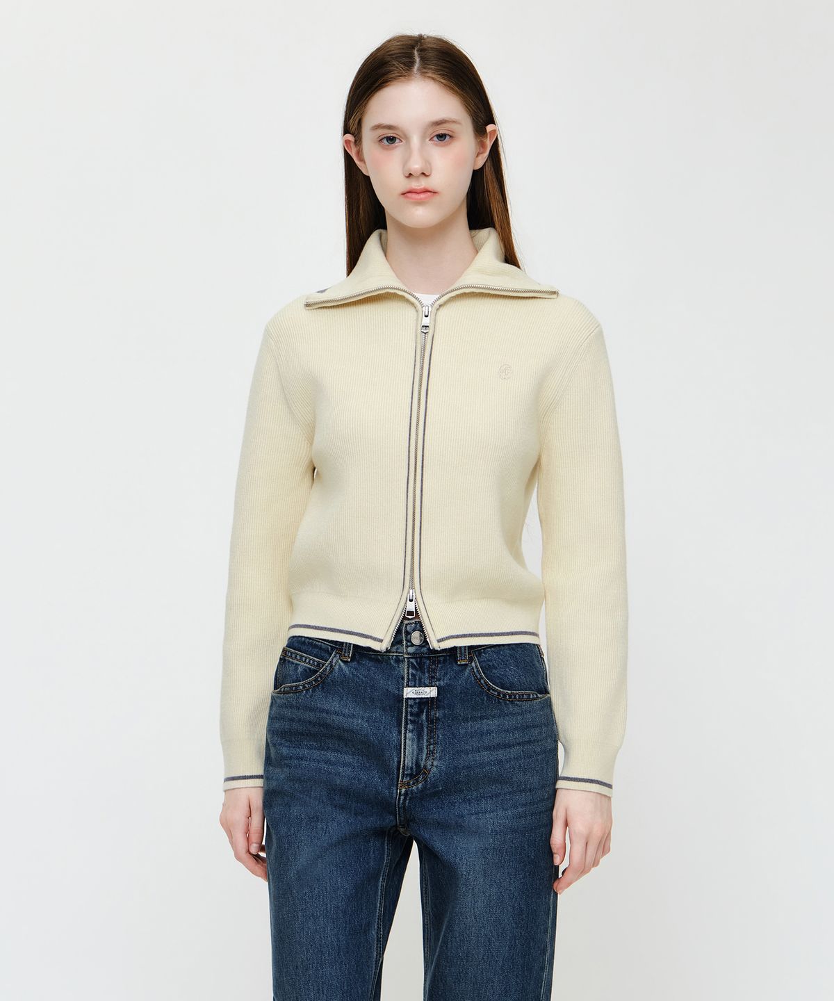 마리떼 프랑소와 저버(MARITHÉ + FRANҪOIS GIRBAUD) W BIG COLLAR CROP ZIP-UP CARDIGAN ivory