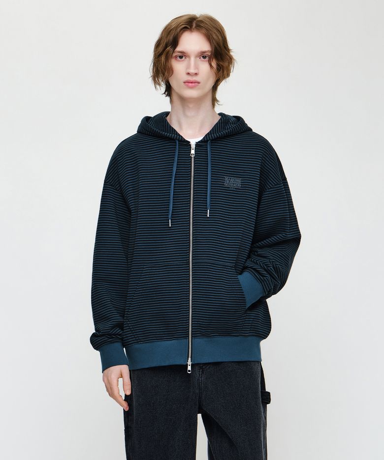 SMALL CLASSIC LOGO STRIPE OVERSIZED HOODIE ZIPUP dark blue