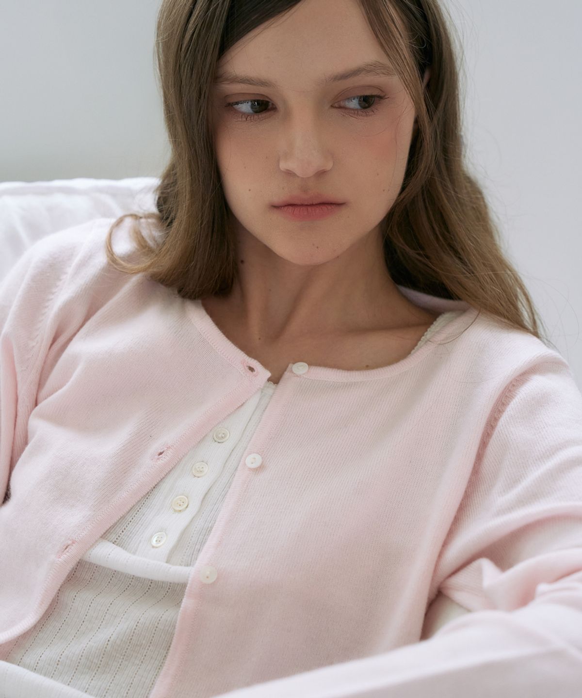 드헤베(DEHEVE) Wool Basic Crop Cardigan [Pink]