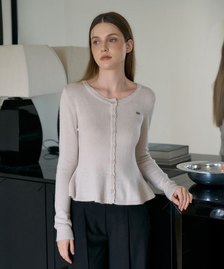 Wool Flare Frill Cardigan [Beige]