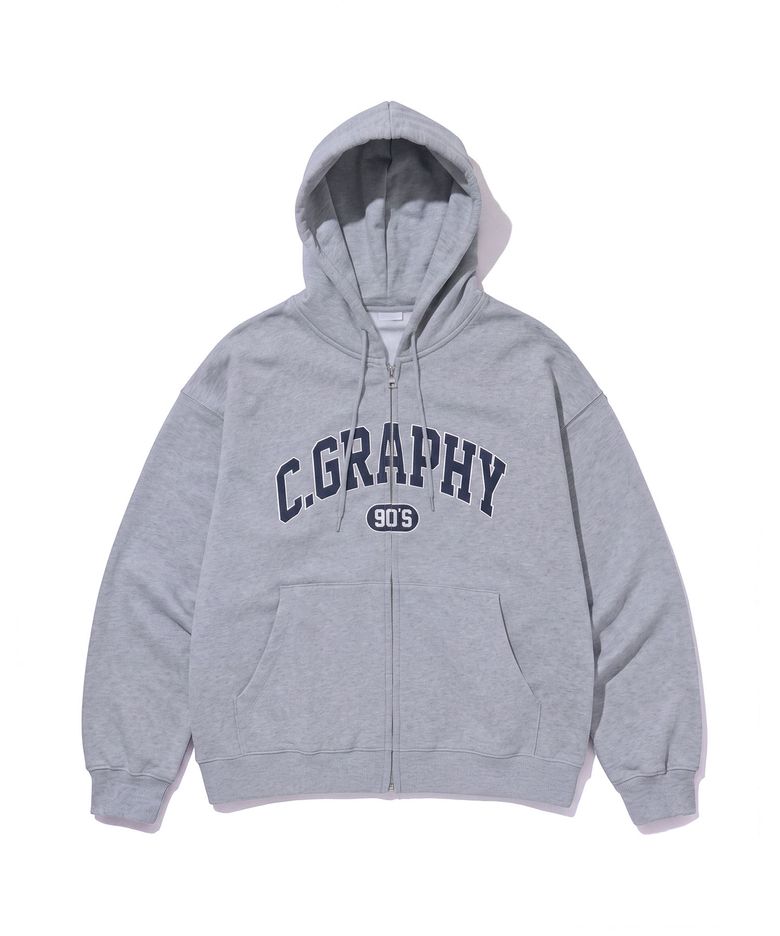 C.GRAPHY 아치 로고 후드 집업-다크 그레이