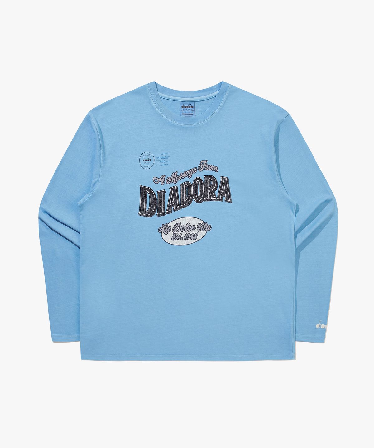 디아도라(diadora) 그래픽 피그먼트 다잉 긴팔 티셔츠 BLUE