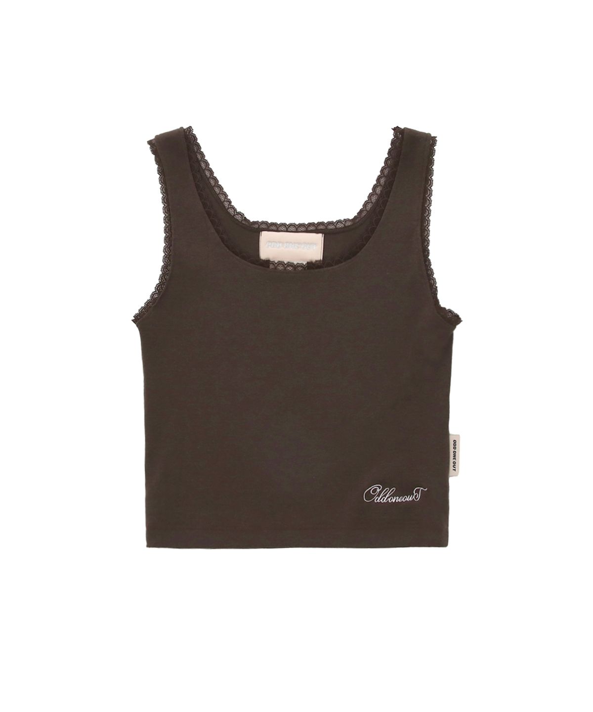 오드원아웃(ODDONEOUT) MONO LACE SLEEVELESS TOP BROWN