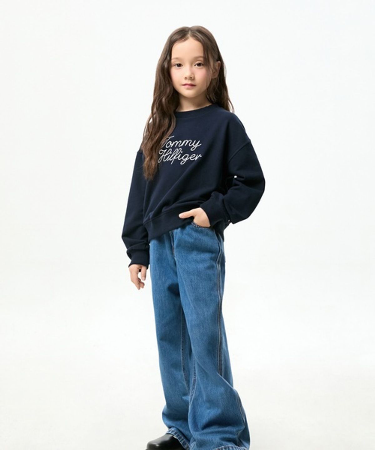 타미힐피거 키즈(TOMMY HILFIGER KIDS) 메이블 워시 와이드 레그 데님 팬츠