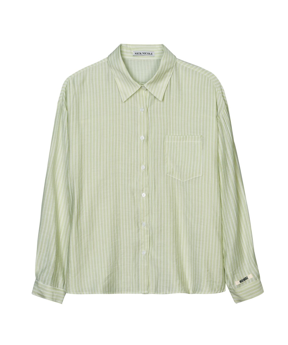 닉앤니콜(NICK&NICOLE) SHEER STRIPE OVERSIZED SHIRT_GREEN