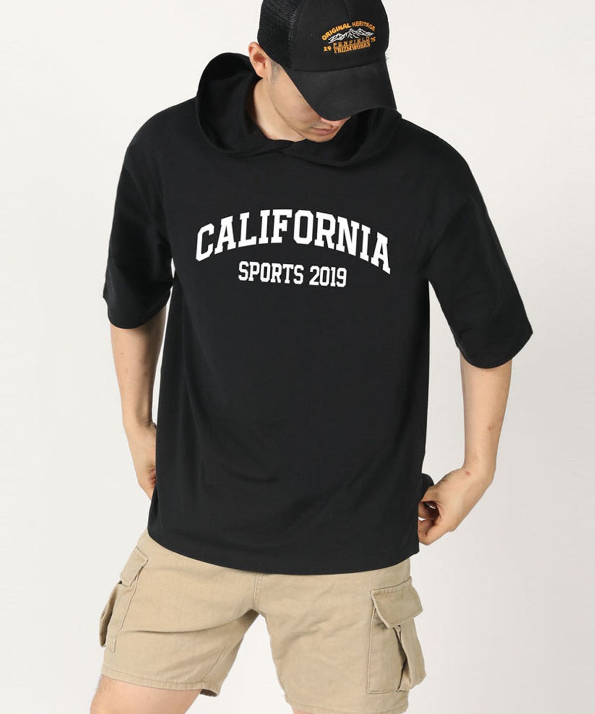 엠블룩(AMBLELOOK) 프리미엄 면스판 후드반팔티 CALIFORNIA (4color)