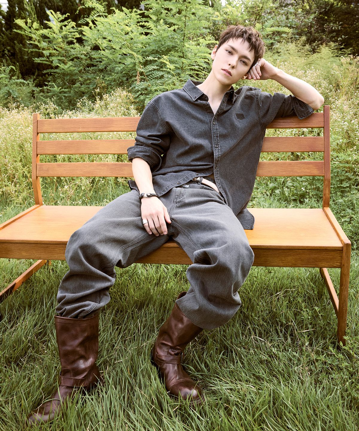 마리떼 프랑소와 저버(MARITHÉ + FRANҪOIS GIRBAUD) M SEMI-WIDE BROKEN TWILL DENIM PANTS gray