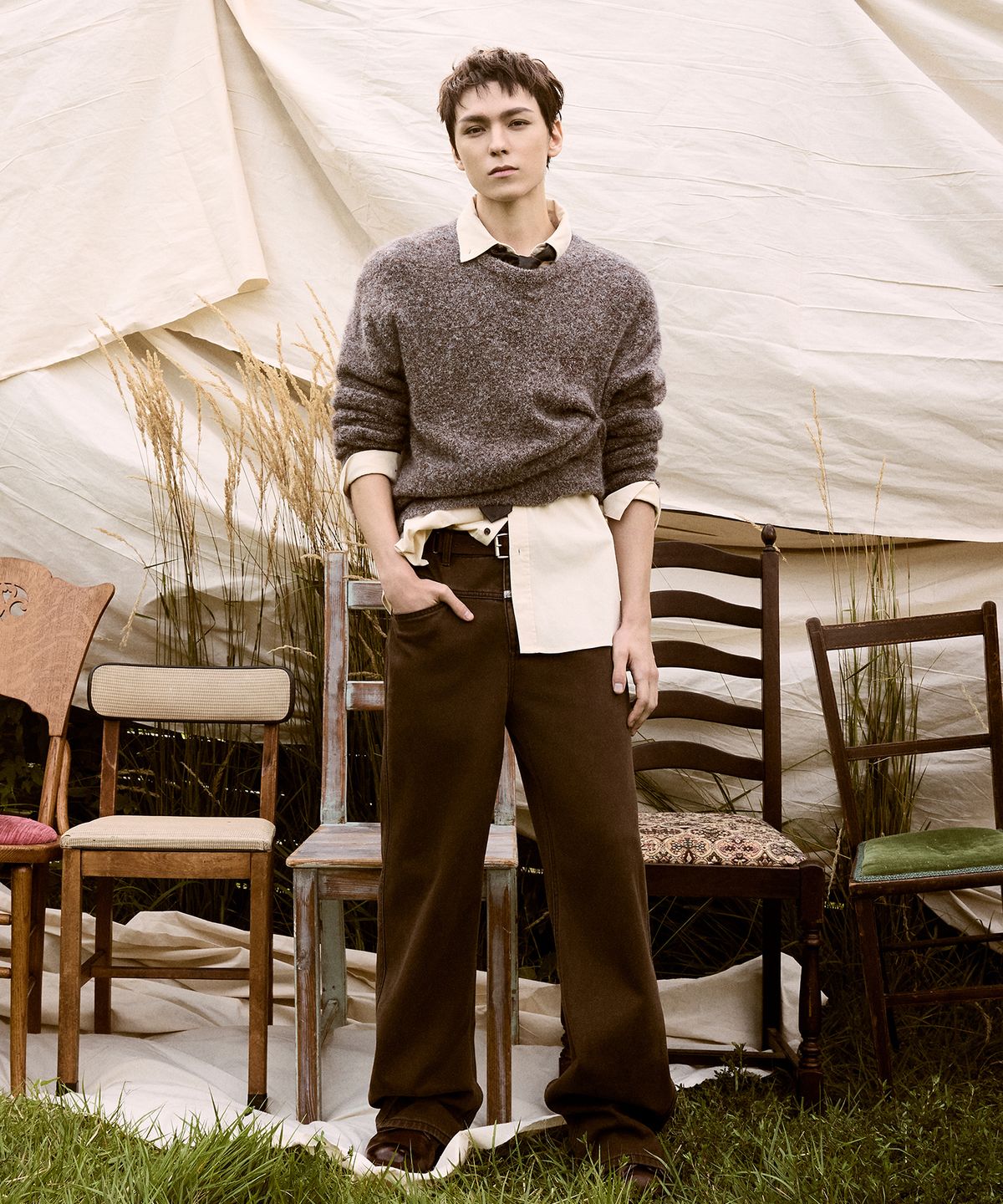 마리떼 프랑소와 저버(MARITHÉ + FRANҪOIS GIRBAUD) M X-POCKET SEMI-WIDE DENIM PANTS brown