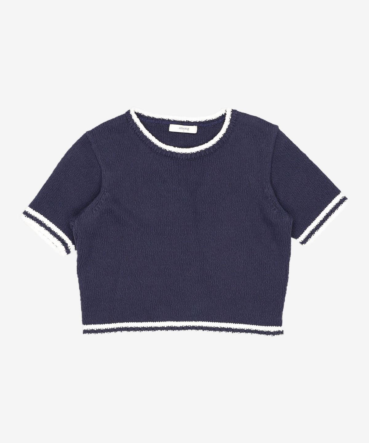 어몽(AMONG) A POPCORN LINE KNIT TOP_NAVY S