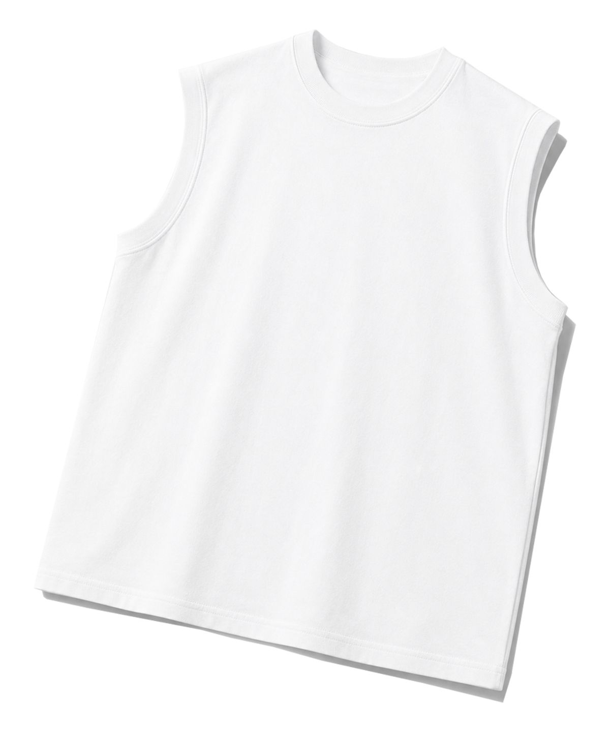 유니온가먼츠(UNION GARMENTS) 무지 시보리 오버핏 슬리브리스 나시 티셔츠 화이트