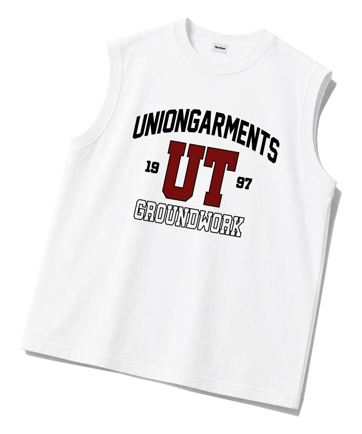 유니온가먼츠(UNION GARMENTS) 그라운드워크 시보리 오버핏 슬리브리스 나시 티셔츠 화이트
