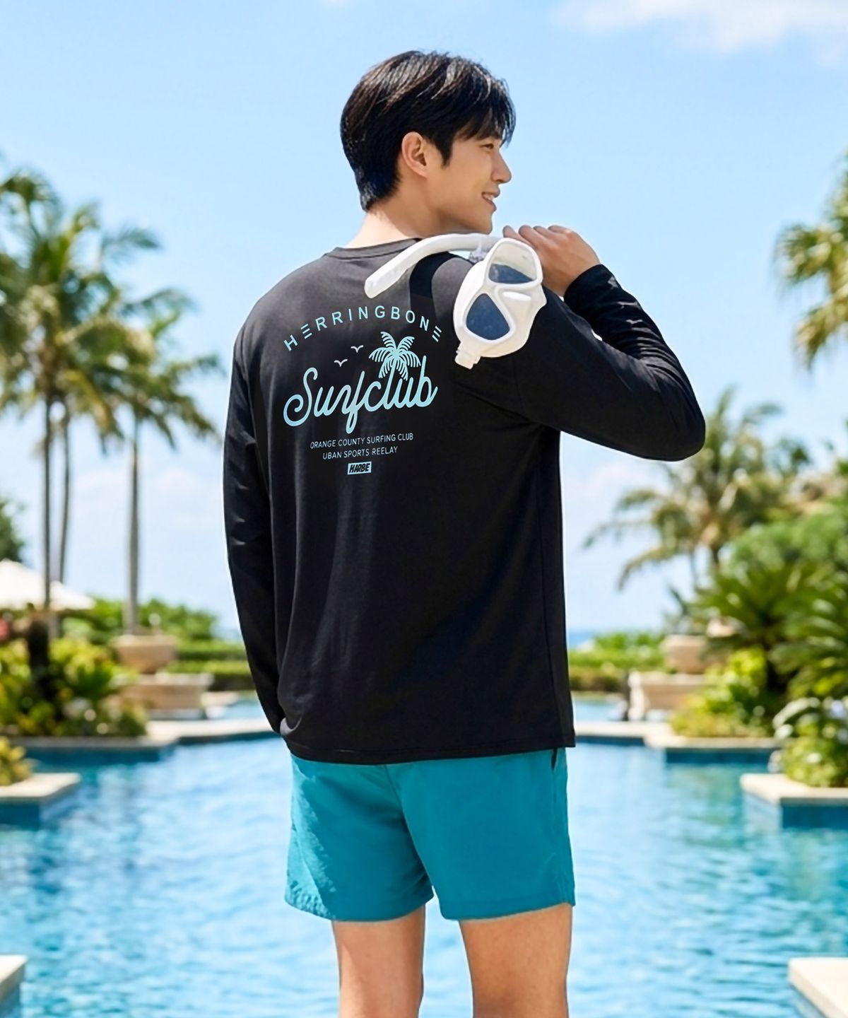 헤링본(HERRINGBONE) [SET] 남성 루즈핏 긴팔 래쉬가드&스윔팬츠 RF342 A26