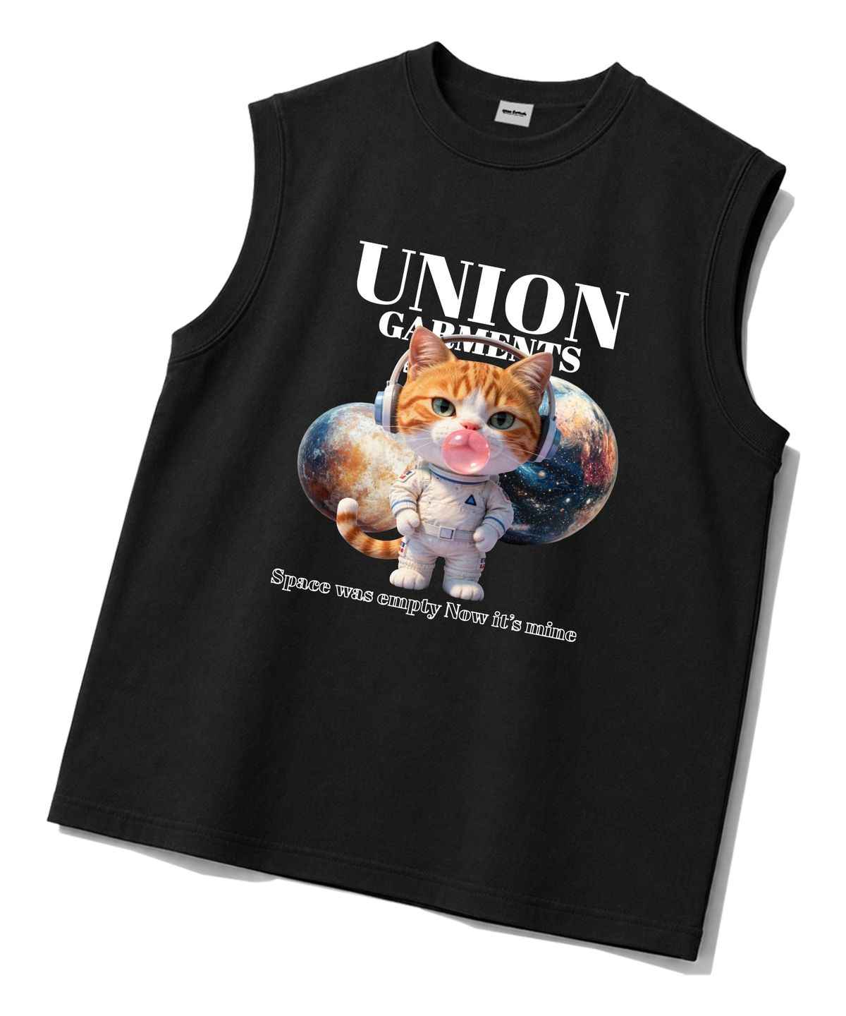 유니온가먼츠(UNION GARMENTS) 버블스페이스캣 시보리 오버핏 슬리브리스 나시 티셔츠 블랙