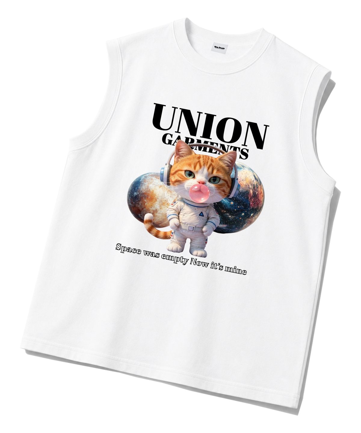 유니온가먼츠(UNION GARMENTS) 버블스페이스캣 시보리 오버핏 슬리브리스 나시 티셔츠 화이트