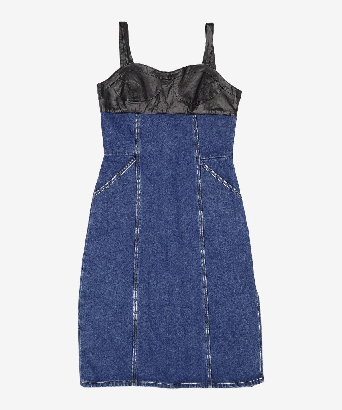 오아이오아이 컬렉션(OIOI COLLECTION) LEATHER MIXED DENIM ONEPIECE [BLUE] M