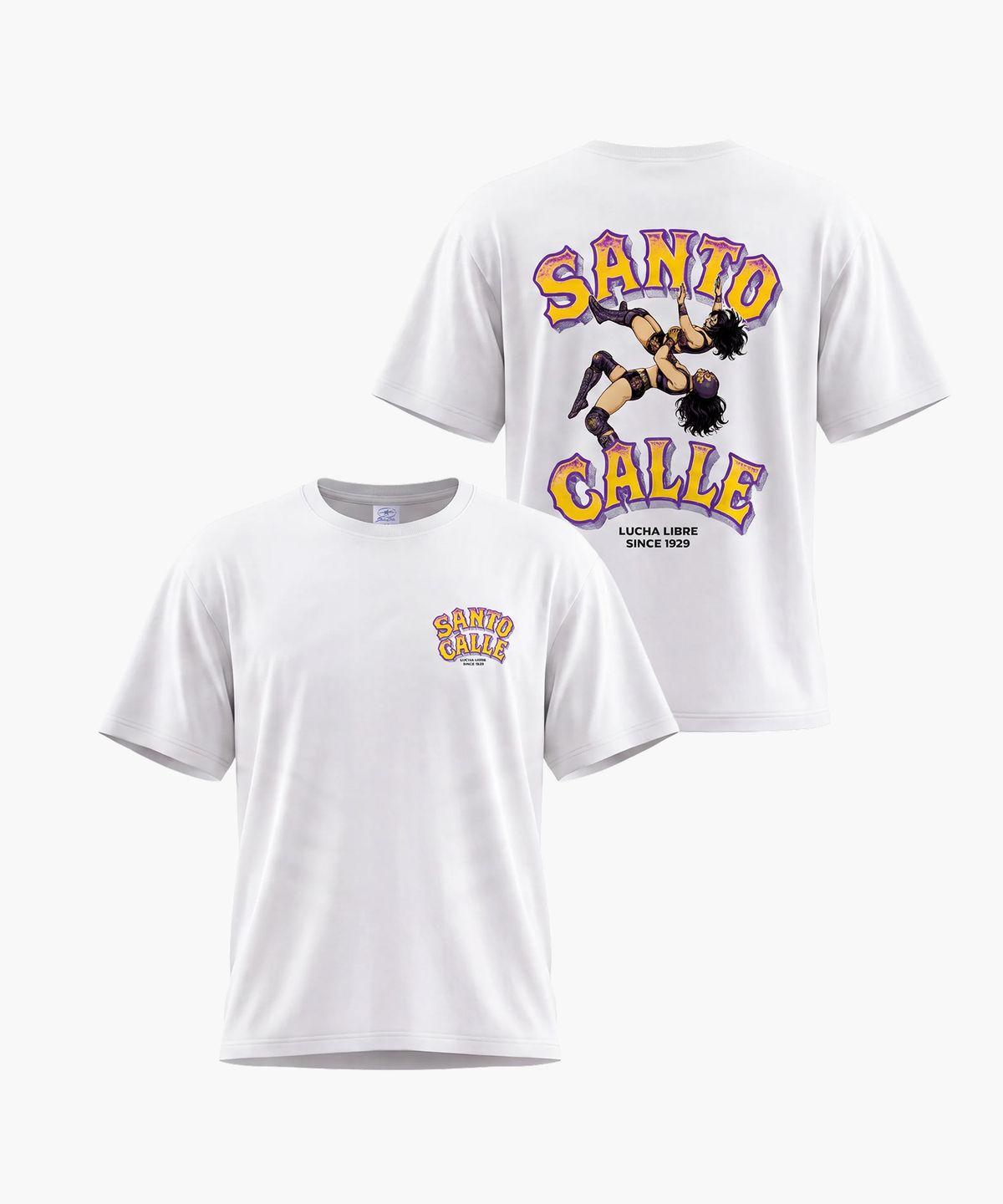 산토칼레(SANTO CALLE) 산토 칼레 루차 액션 오버핏 숏슬리브 (화이트)