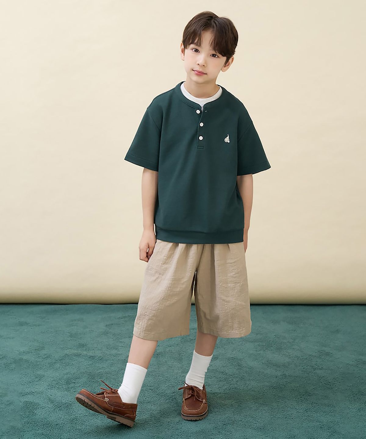 빈폴 키즈(BEANPOLE KIDS) 헨리넥 반팔 티셔츠  그린 (BI6742U09M)