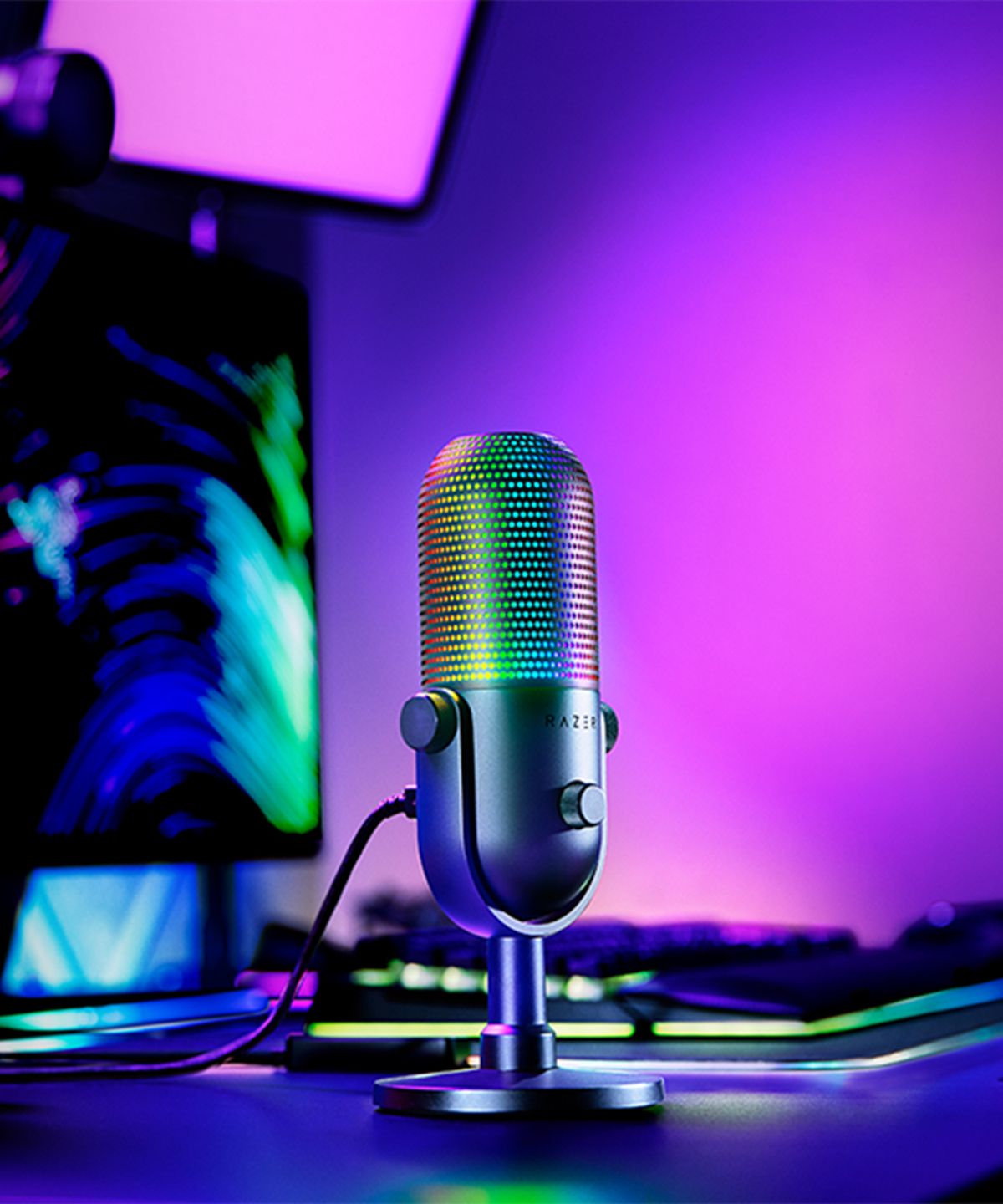 레이저(RAZER) Seiren V3 Chroma 32비트 RGB 조명 스트리밍 콘덴서 USB 마이크