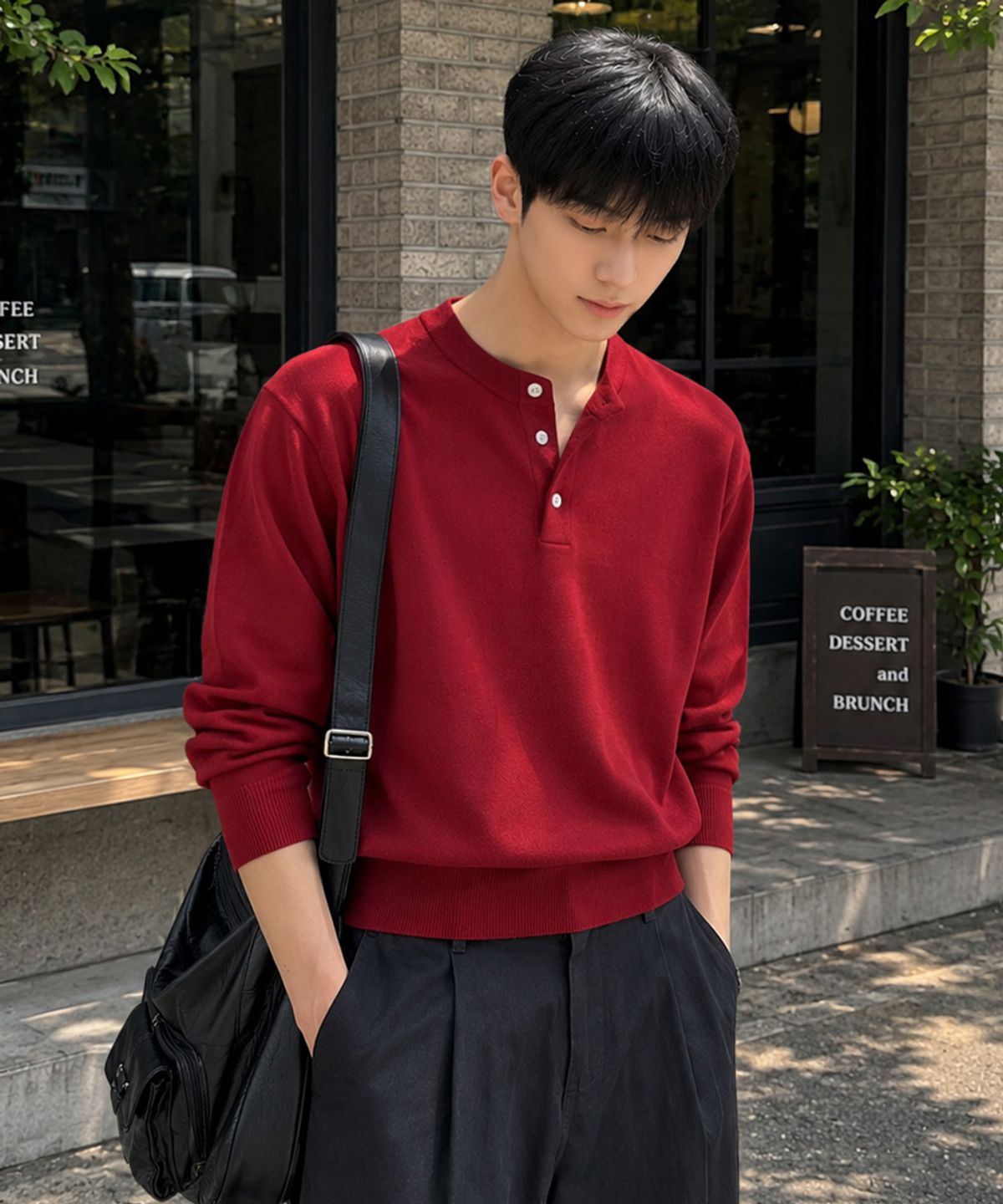 엑스오엑스(XOX) 에센셜 헨리넥 크롭 니트[RED]