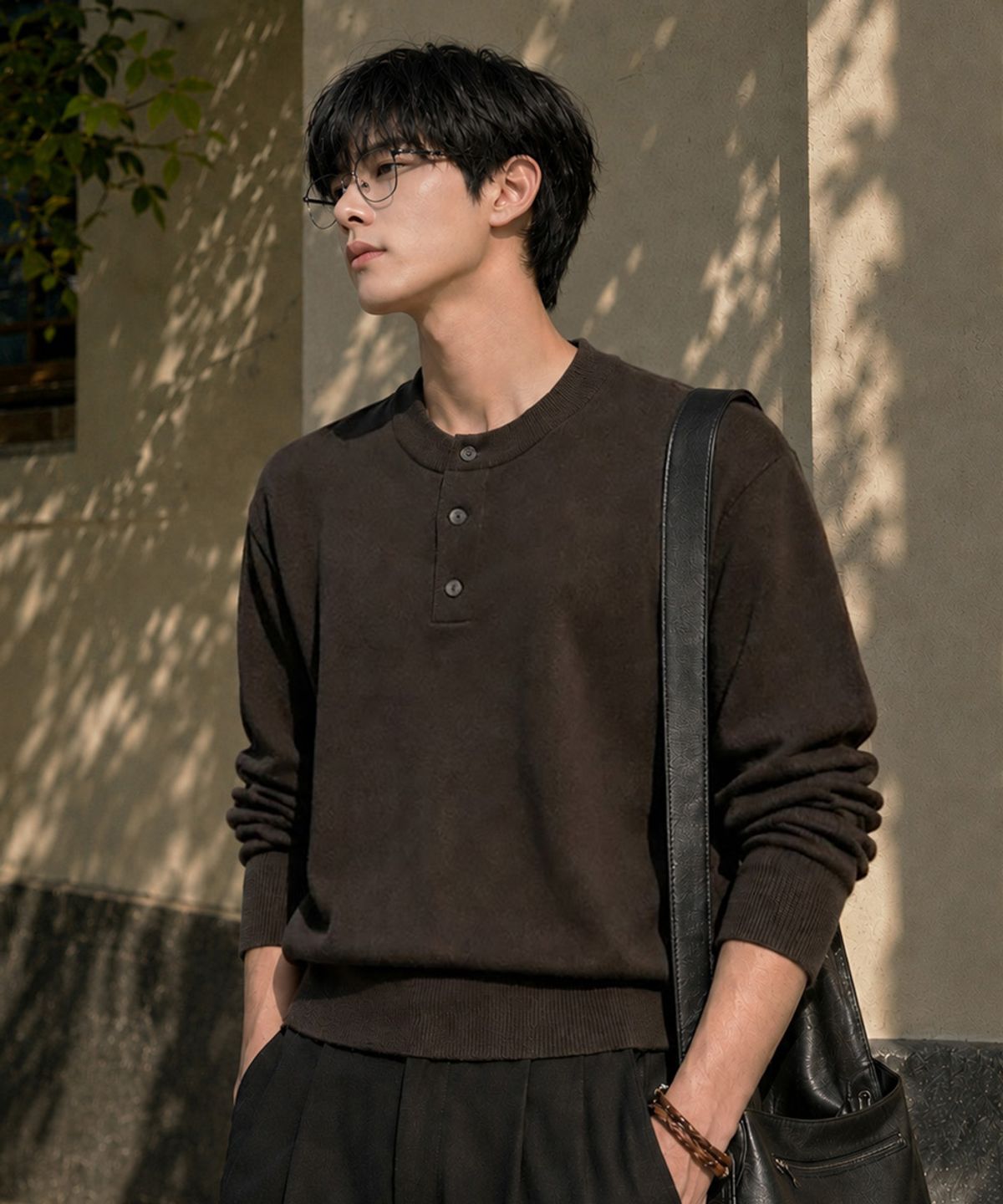 엑스오엑스(XOX) 에센셜 헨리넥 크롭 니트[BROWN]