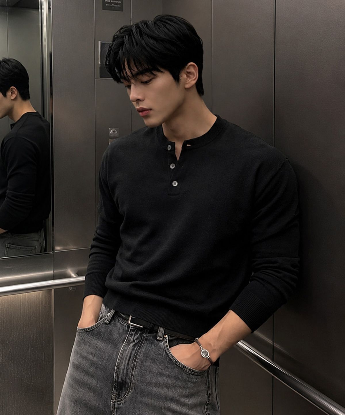 엑스오엑스(XOX) 에센셜 헨리넥 크롭 니트[BLACK]