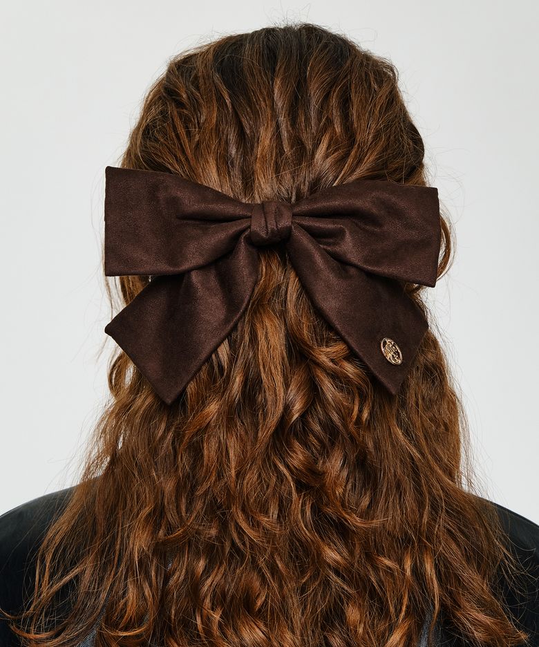 BIG RIBBON SUEDE HAIR PIN brown