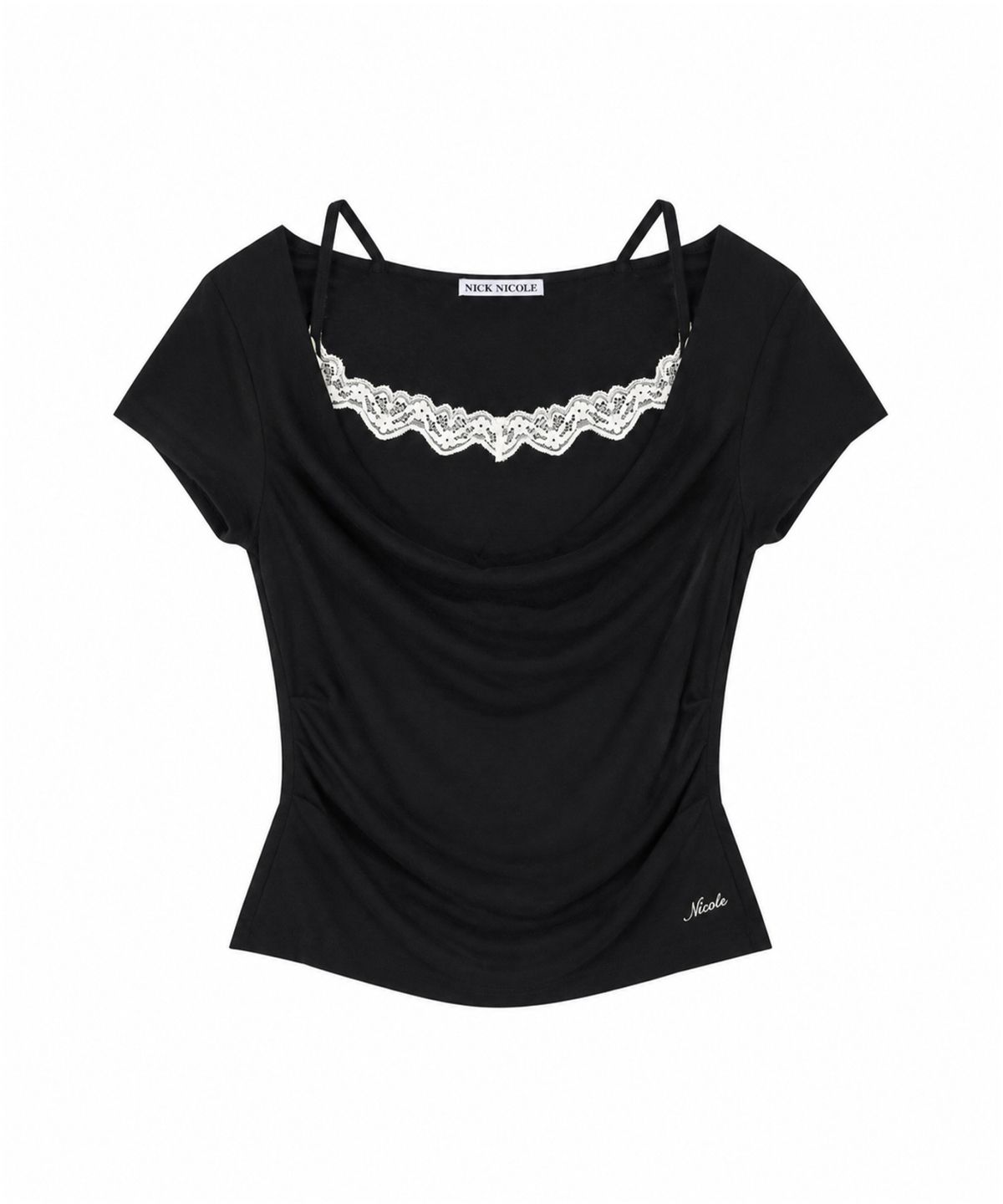 닉앤니콜(NICK&NICOLE) LACE LAYERED COWL TOP_BLACK