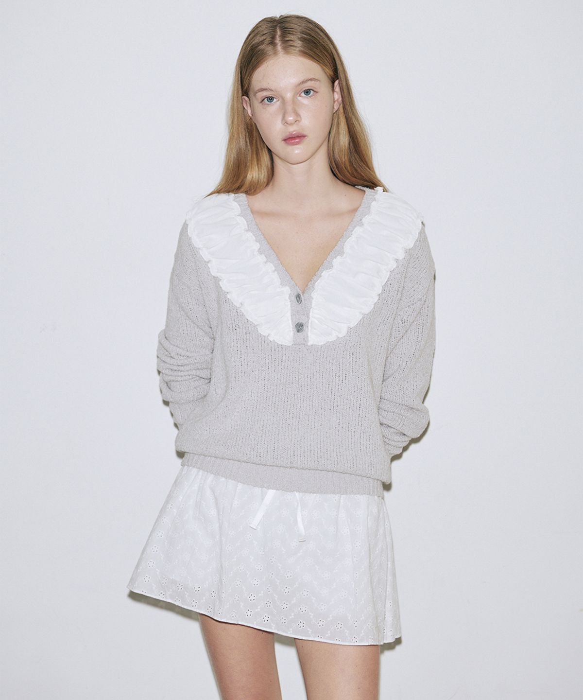 시눈(SINOON) Chiffon Shirring Knit (Grey)