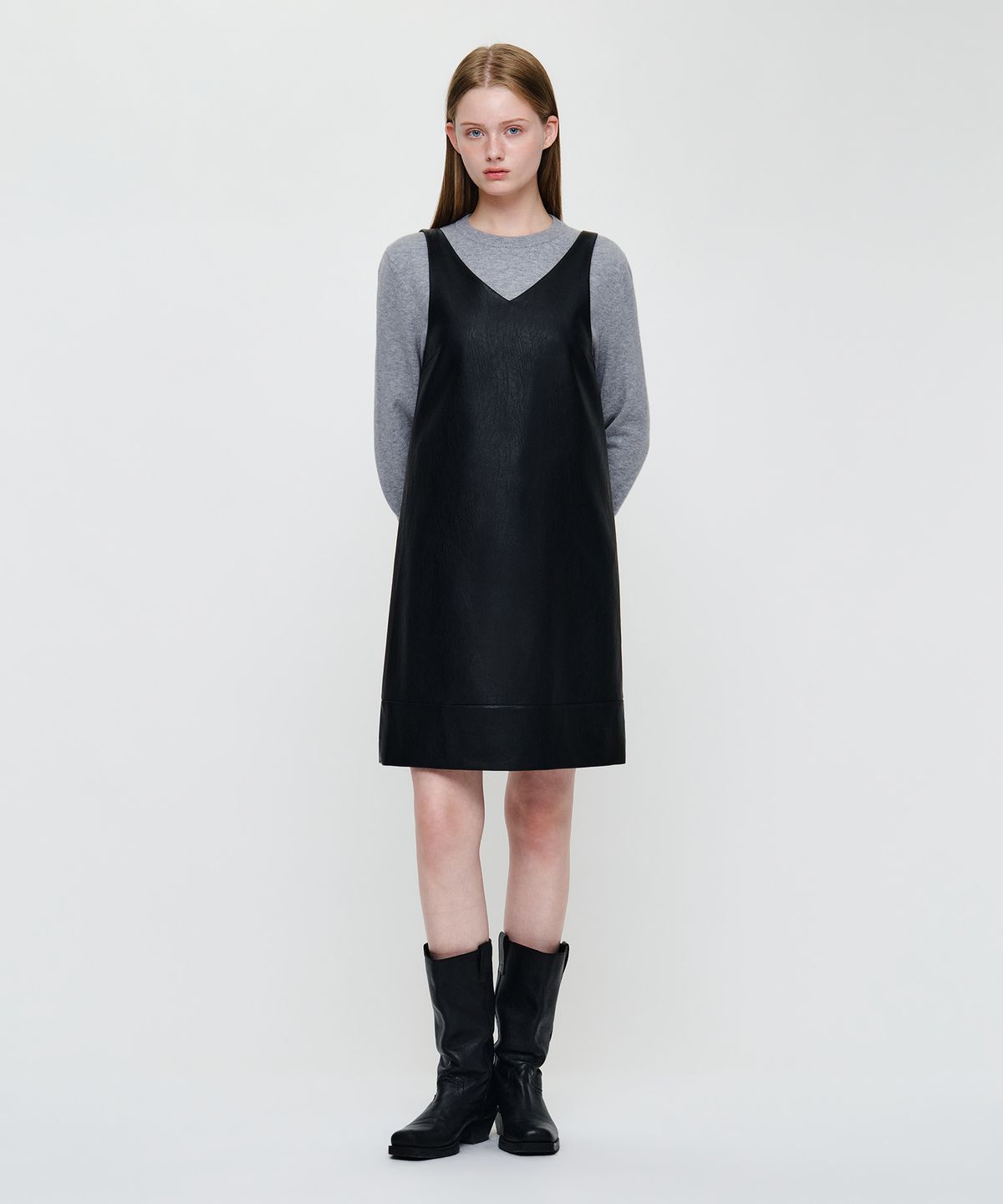 마리떼 프랑소와 저버(MARITHÉ + FRANҪOIS GIRBAUD) W FAUX LEATHER SLEEVELESS MINI DRESS black