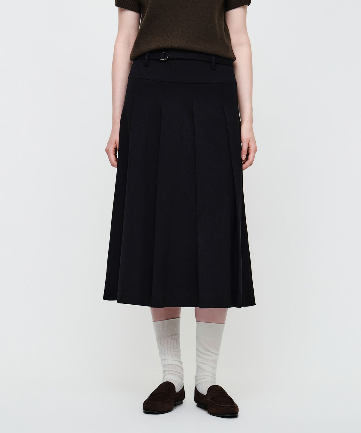 마리떼 프랑소와 저버(MARITHÉ + FRANҪOIS GIRBAUD) W BELTED PLEATS MIDI SKIRT black