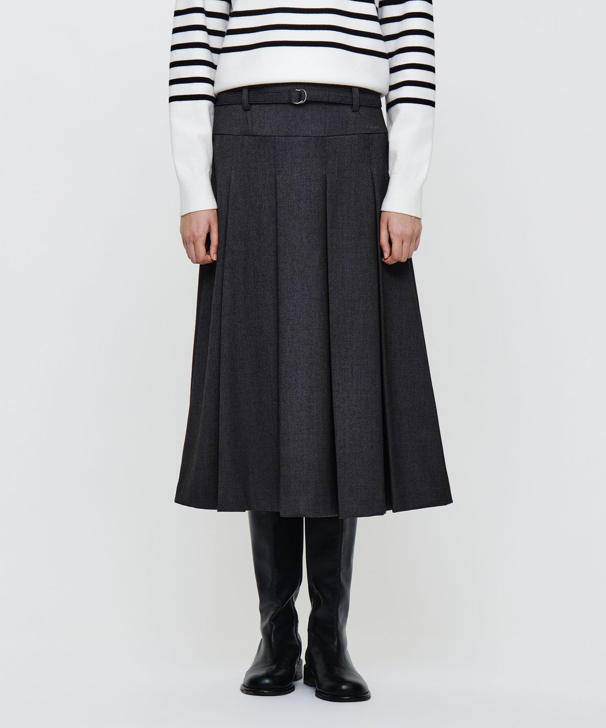 마리떼 프랑소와 저버(MARITHÉ + FRANҪOIS GIRBAUD) W BELTED PLEATS MIDI SKIRT charcoal