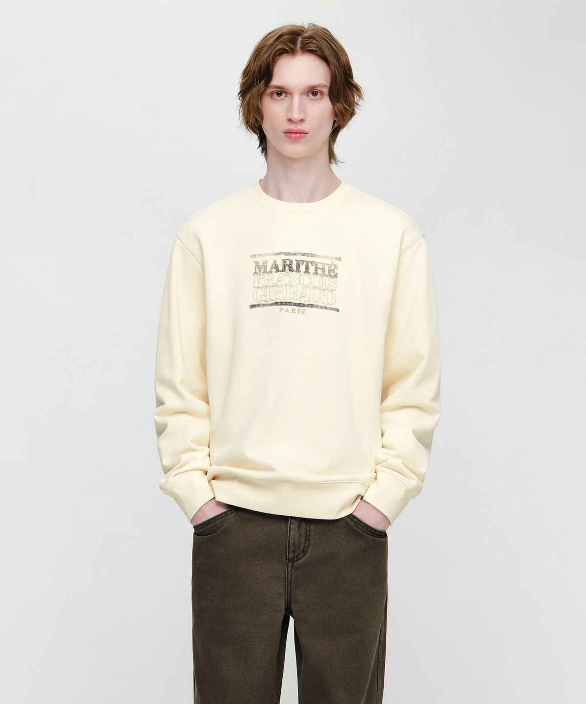 마리떼 프랑소와 저버(MARITHÉ + FRANҪOIS GIRBAUD) [REGEN] CLASSIC LOGO CHECK APPLIQUE SWEATSHIRT ivory