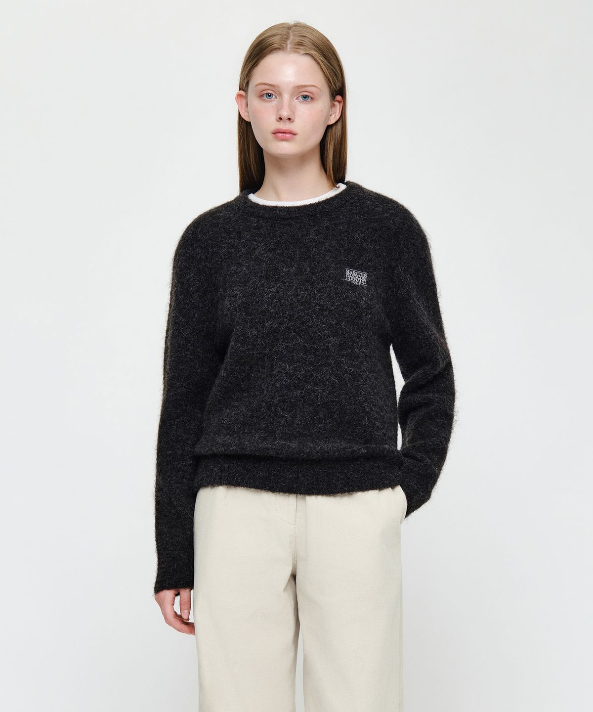 마리떼 프랑소와 저버(MARITHÉ + FRANҪOIS GIRBAUD) SMALL CLASSIC LOGO BOUCLE KNIT PULLOVER charcoal