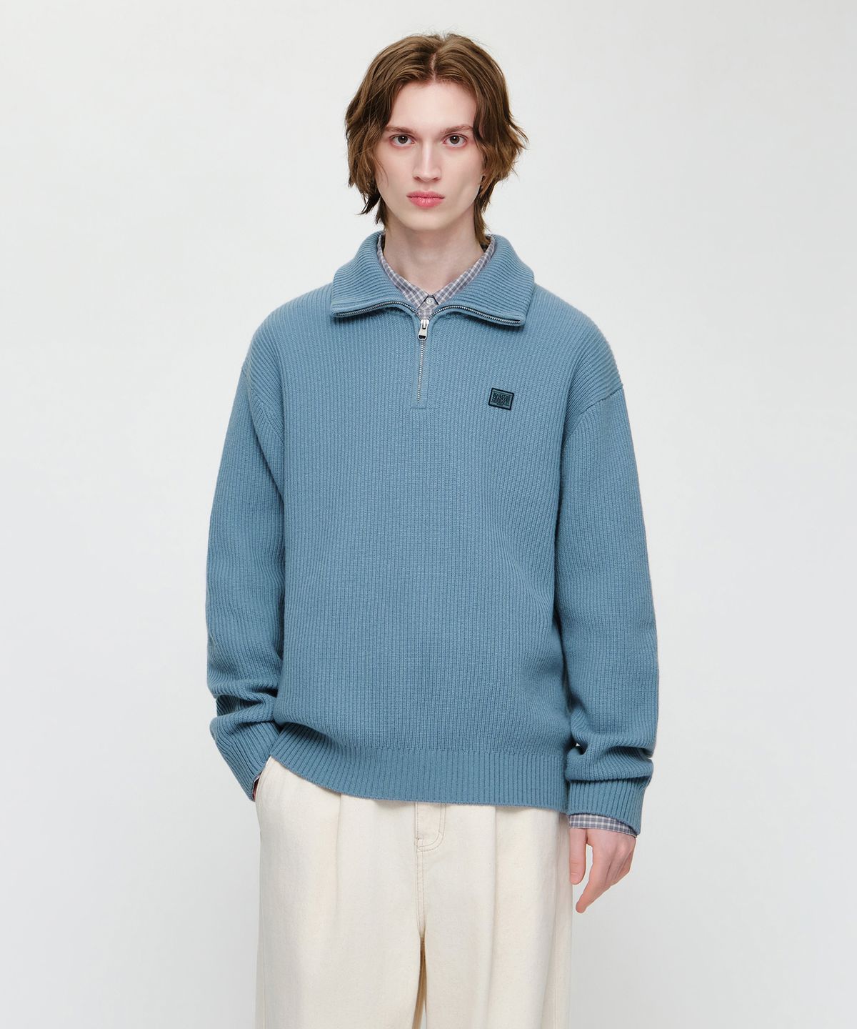 마리떼 프랑소와 저버(MARITHÉ + FRANҪOIS GIRBAUD) SMALL CLASSIC LOGO OVERSIZED HALF ZIP-UP KNIT sky blue