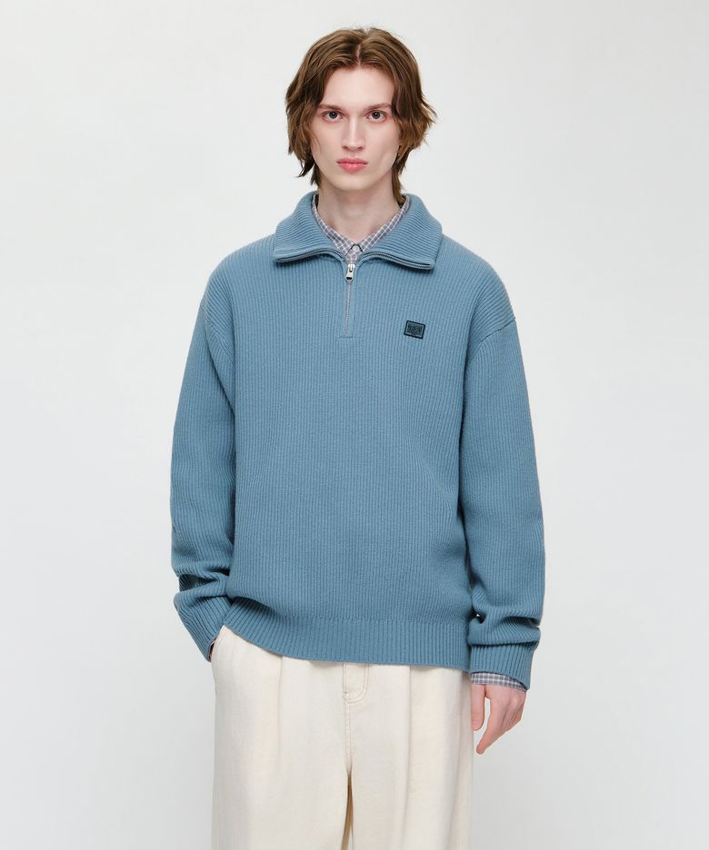 SMALL CLASSIC LOGO OVERSIZED HALF ZIP-UP KNIT sky blue