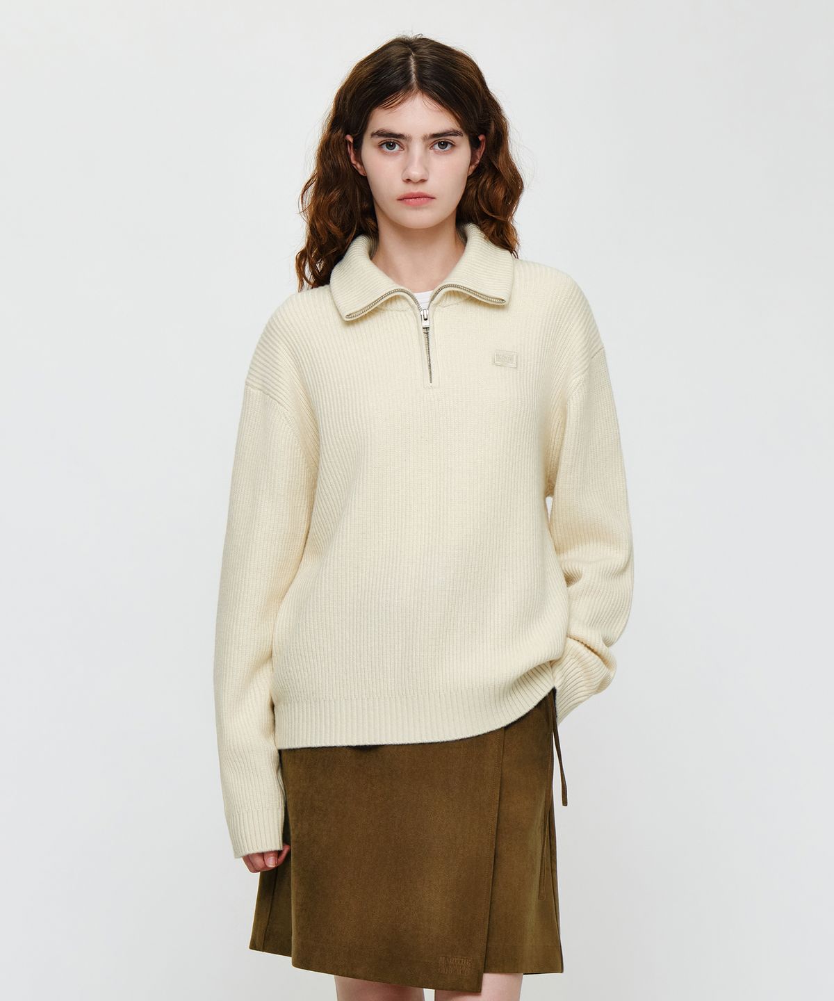 마리떼 프랑소와 저버(MARITHÉ + FRANҪOIS GIRBAUD) SMALL CLASSIC LOGO OVERSIZED HALF ZIP-UP KNIT ivory