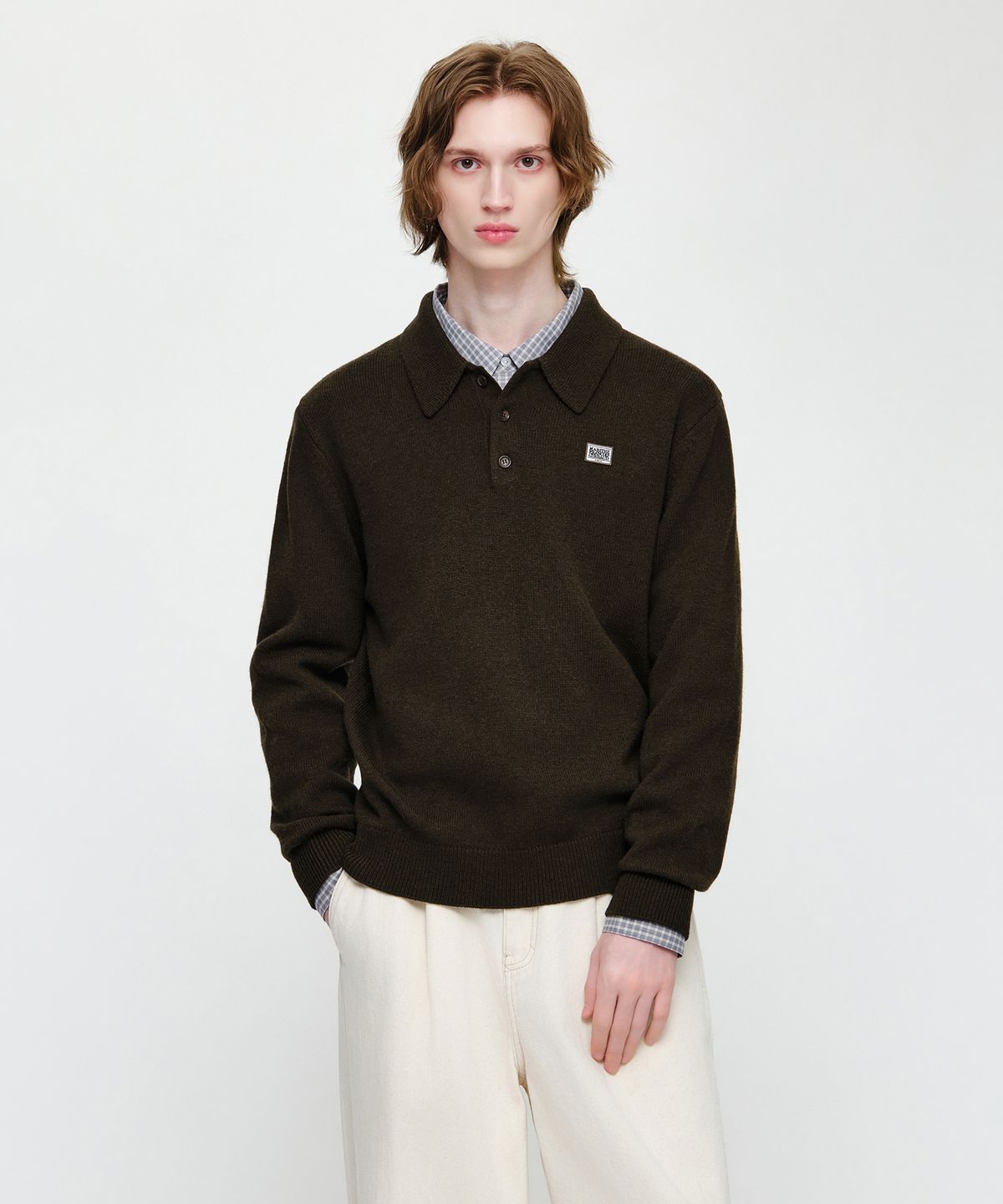 마리떼 프랑소와 저버(MARITHÉ + FRANҪOIS GIRBAUD) M SMALL CLASSIC LOGO COLLAR KNIT dark brown