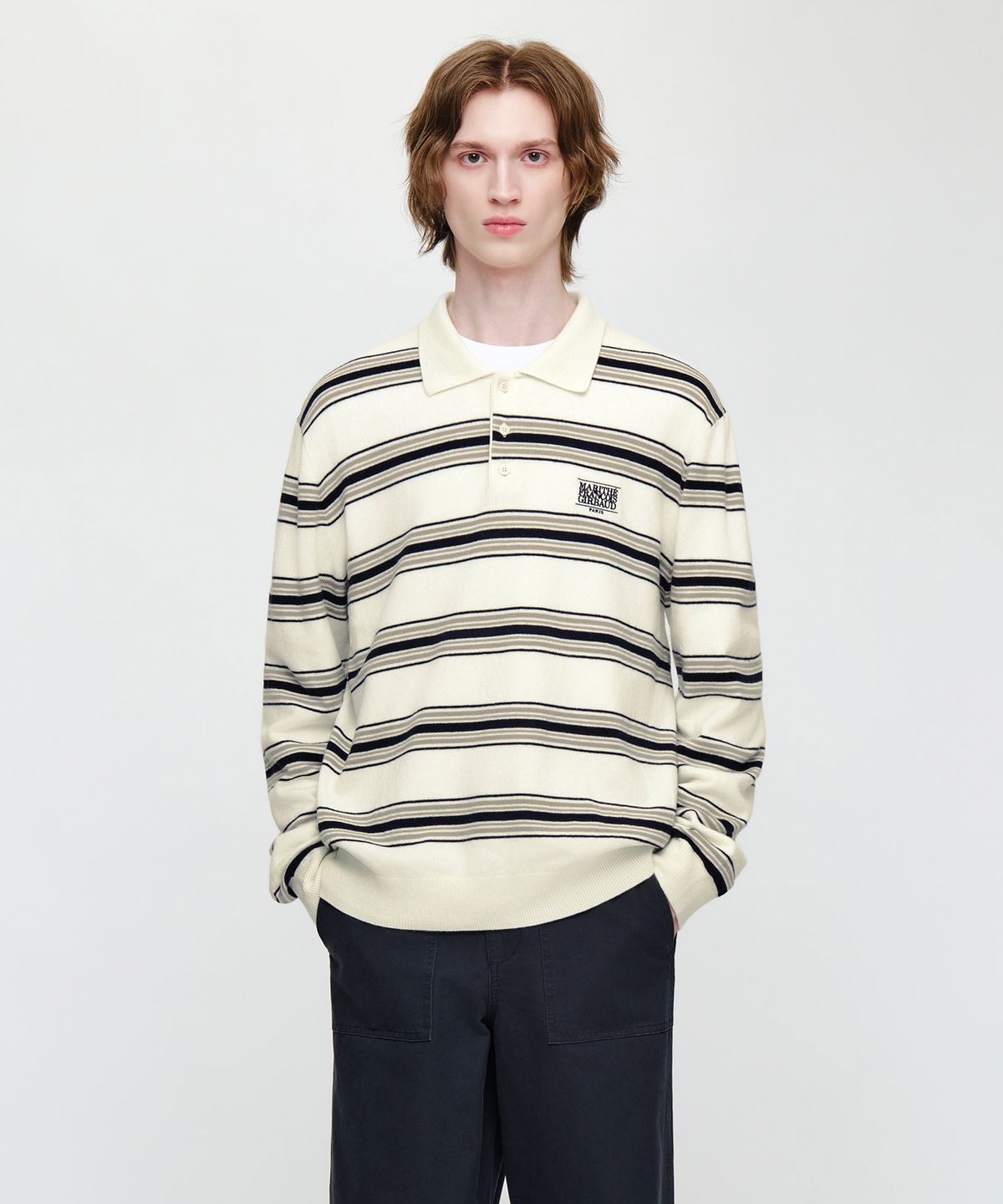 마리떼 프랑소와 저버(MARITHÉ + FRANҪOIS GIRBAUD) SMALL CLASSIC LOGO MULTI STRIPE POLO KNIT ivory