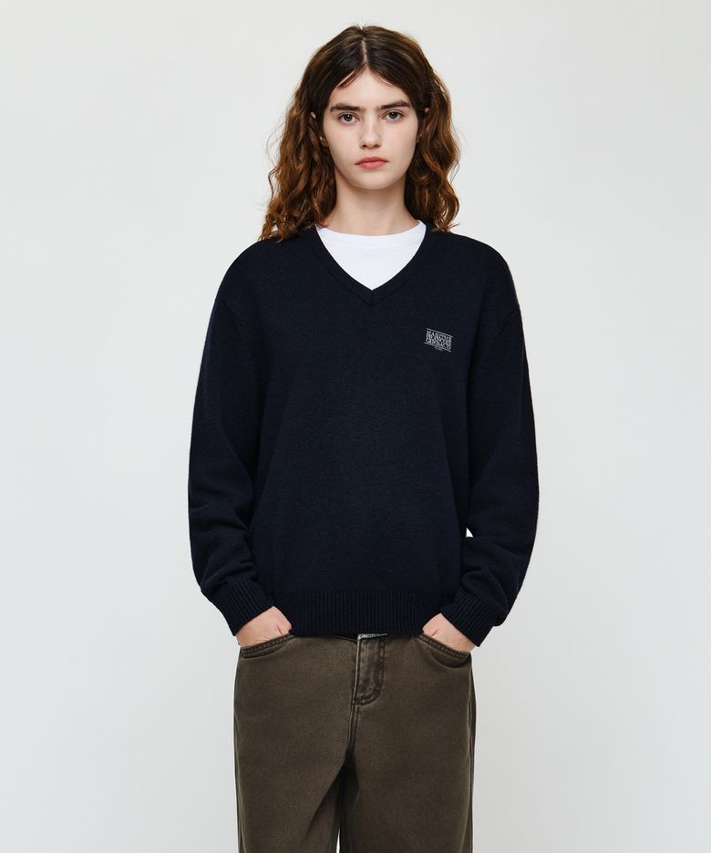 SMALL CLASSIC LOGO OVERSIZED V-NECK KNIT PULLOVER dark navy
