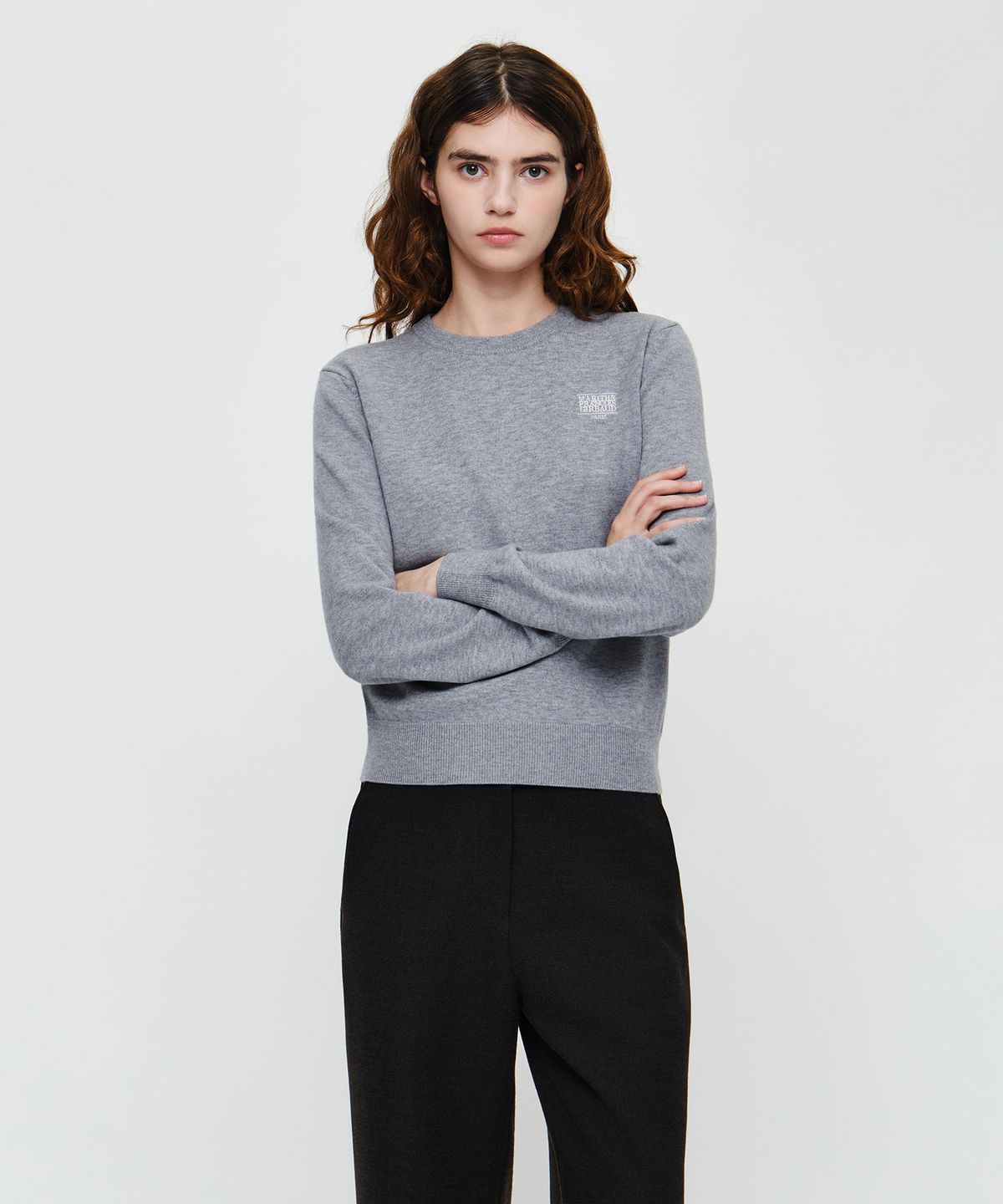 마리떼 프랑소와 저버(MARITHÉ + FRANҪOIS GIRBAUD) W SMALL CLASSIC LOGO KNIT PULLOVER melange gray