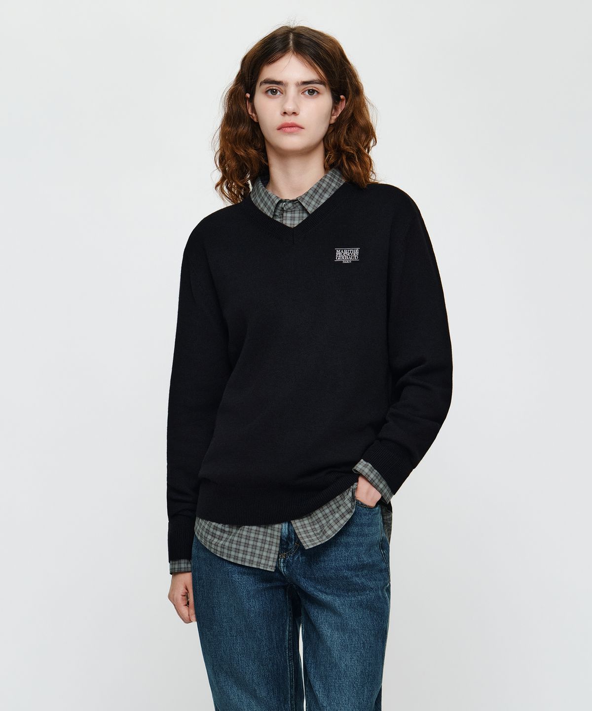 마리떼 프랑소와 저버(MARITHÉ + FRANҪOIS GIRBAUD) W MICRO CLASSIC LOGO V-NECK KNIT black