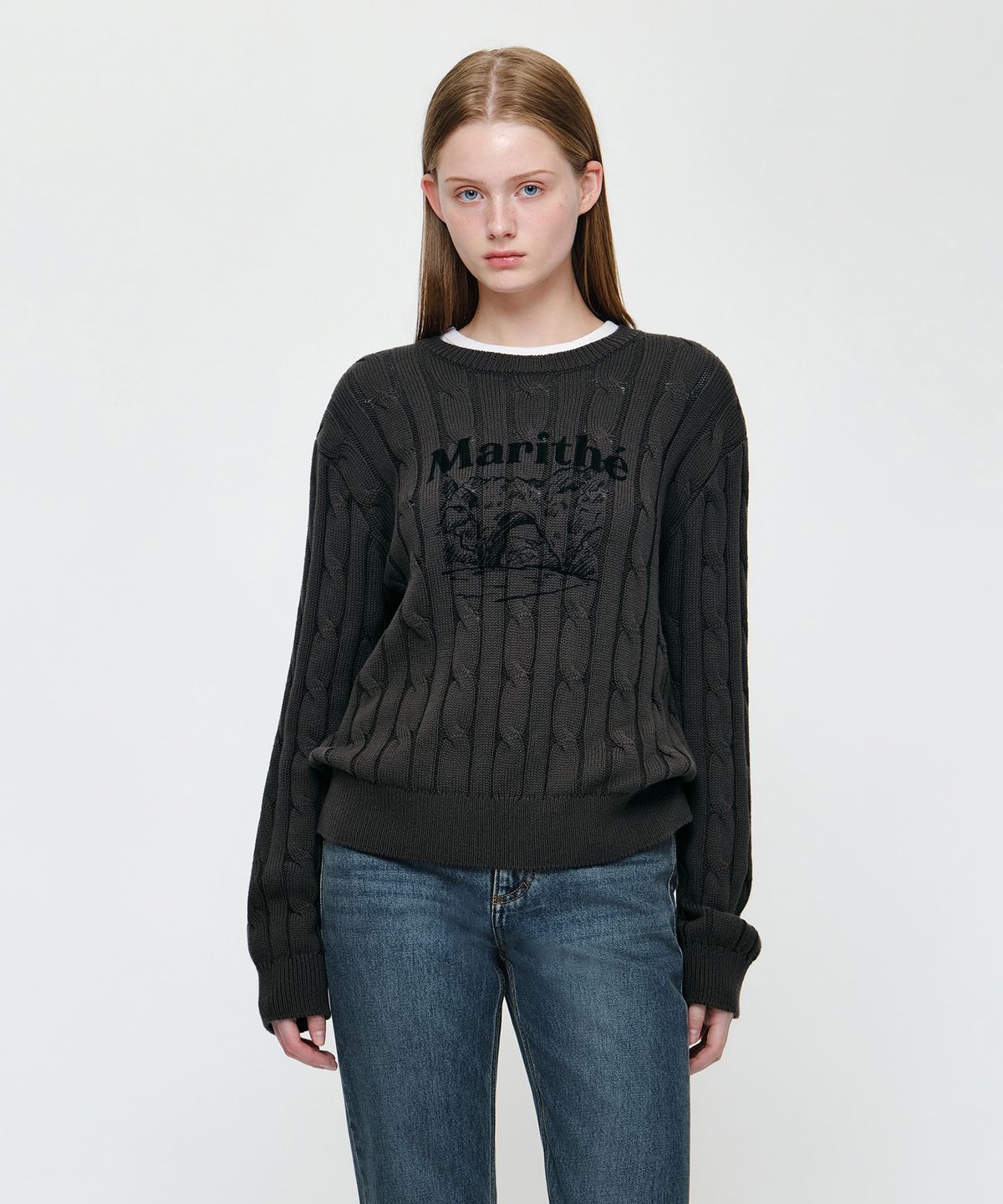 마리떼 프랑소와 저버(MARITHÉ + FRANҪOIS GIRBAUD) W GRAPHIC CABLE KNIT PULLOVER charcoal