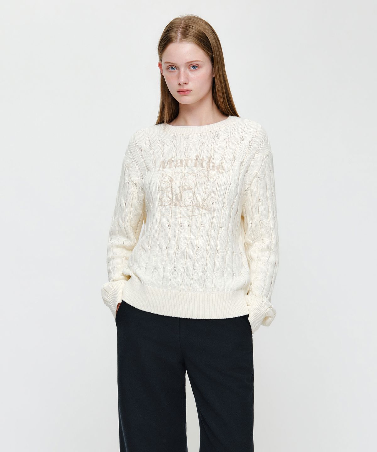 마리떼 프랑소와 저버(MARITHÉ + FRANҪOIS GIRBAUD) W GRAPHIC CABLE KNIT PULLOVER ivory