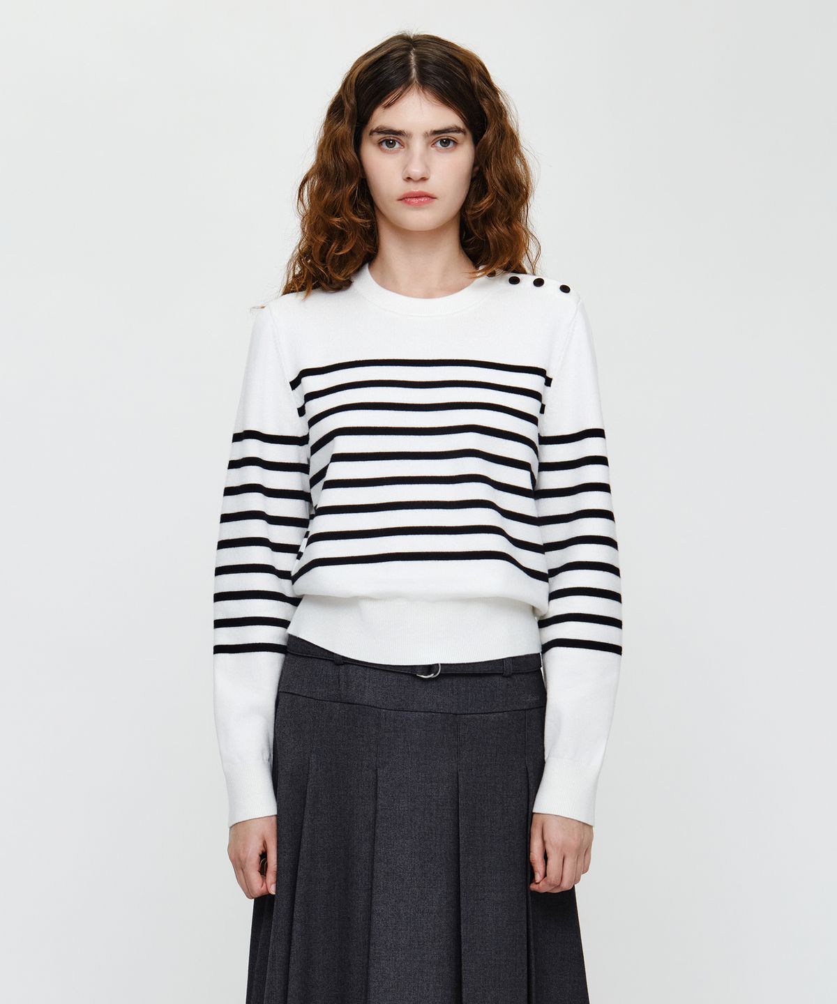 마리떼 프랑소와 저버(MARITHÉ + FRANҪOIS GIRBAUD) W MARINE BUTTON POINT KNIT PULLOVER ivory