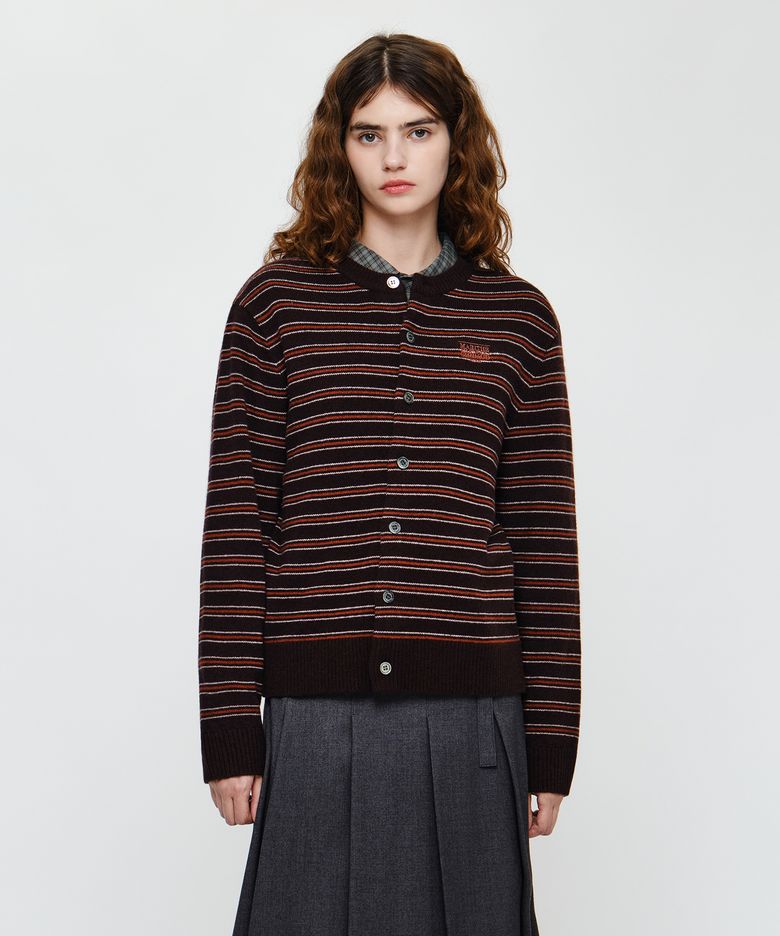 PREMIUM SMALL CLASSIC LOGO WOOL ROUND NECK CARDIGAN brown